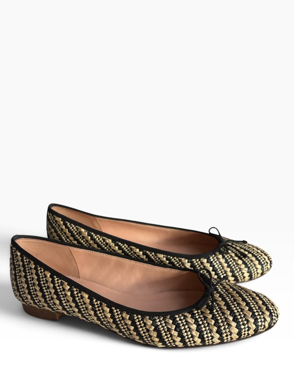 J. Crew Black and Natural Raffia Woven Ballet Flats, Sz 8